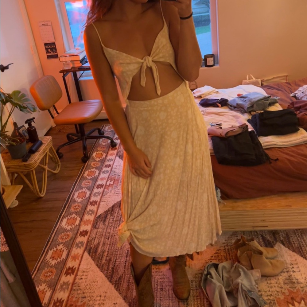 Cream Tie-Front Maxi Dress